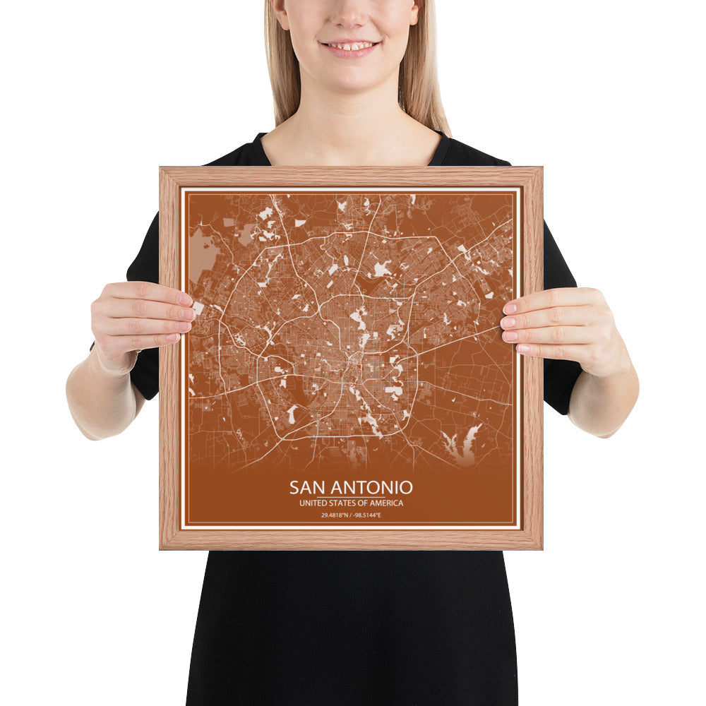 San Antonio Brown and White Framed Map