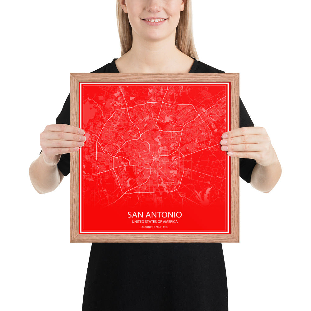 San Antonio Red and White Framed Map