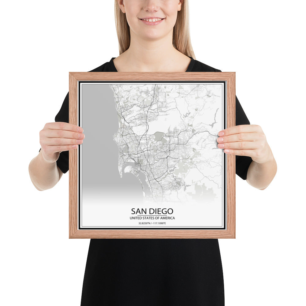 San Diego White Framed Map