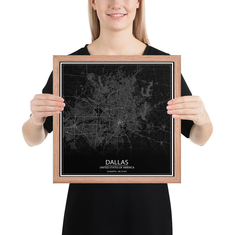 Dallas Black Framed Map