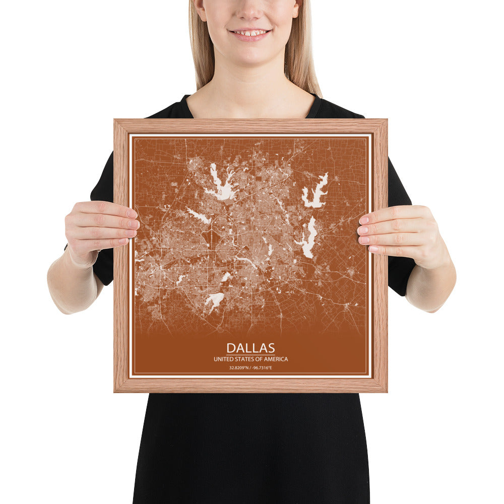 Dallas Brown and White Framed Map