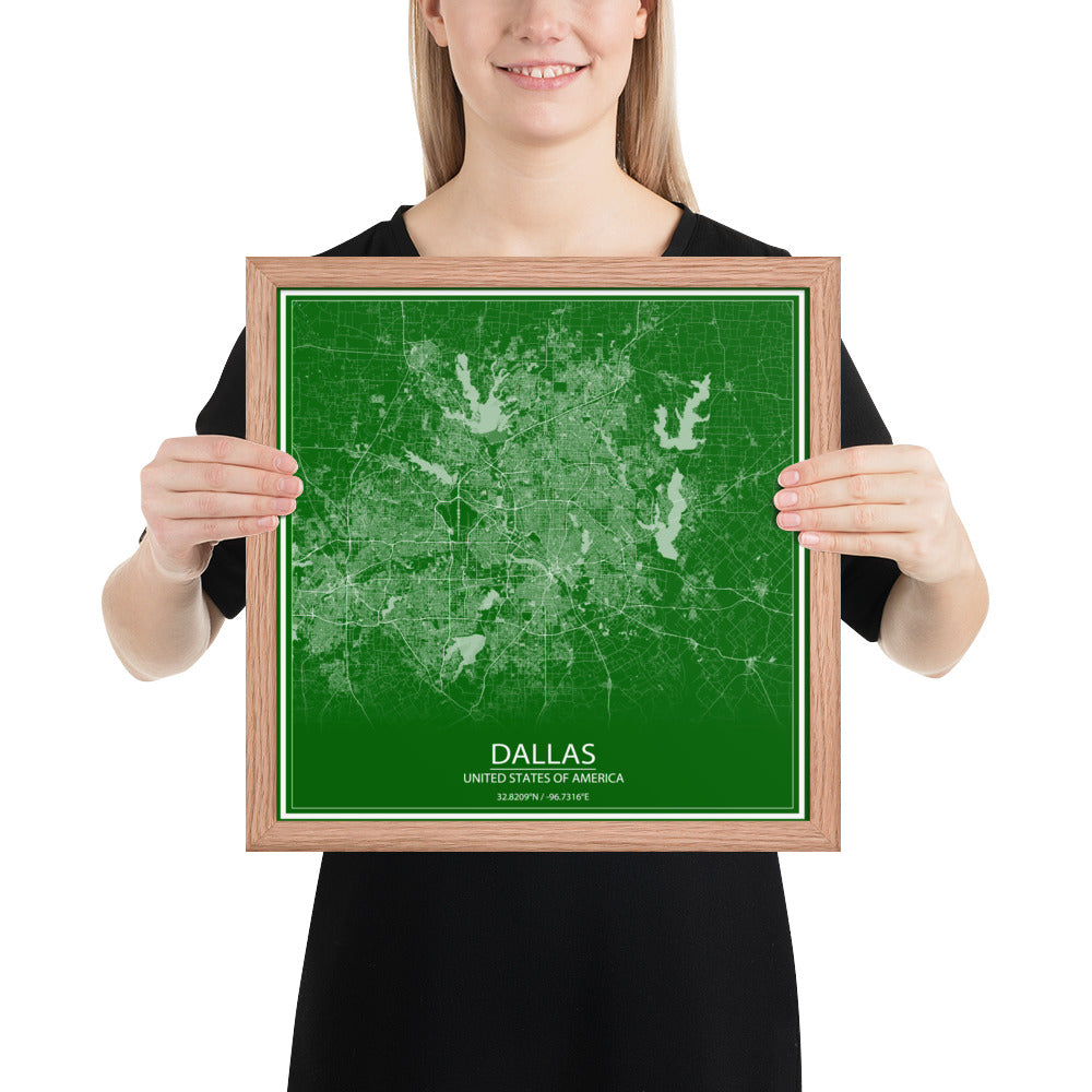 Dallas Green and White Framed Map