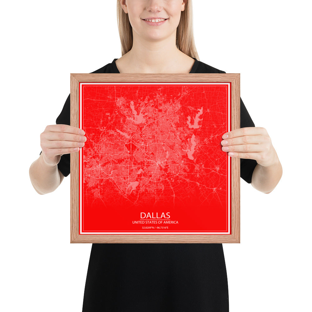 Dallas Red and White Framed Map