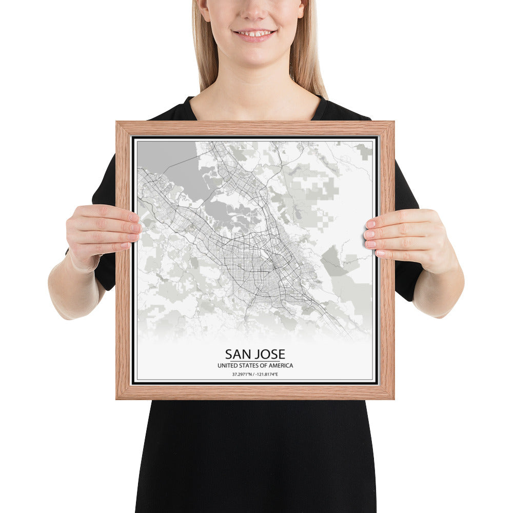 San Jose White Framed Map