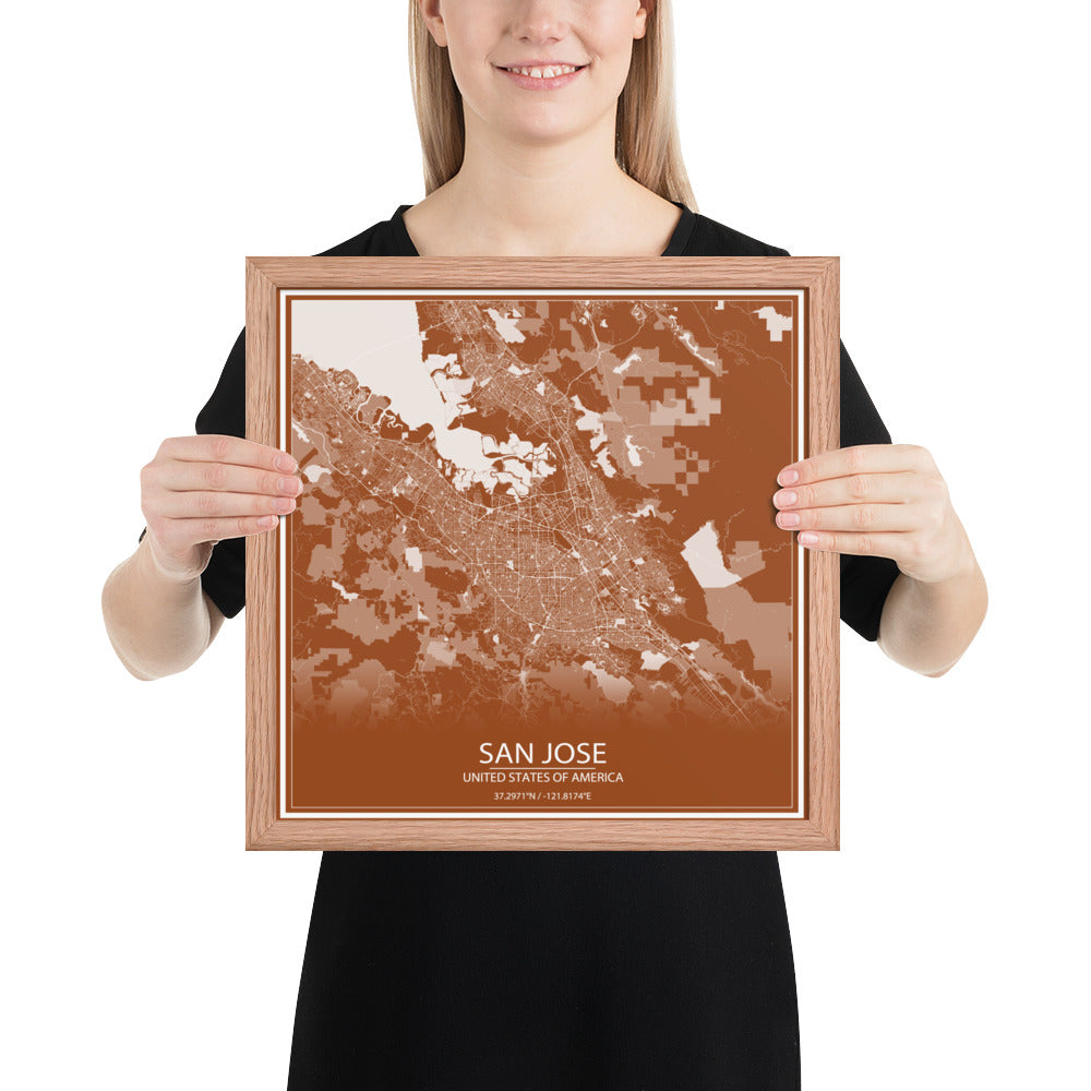 San Jose Brown and White Framed Map