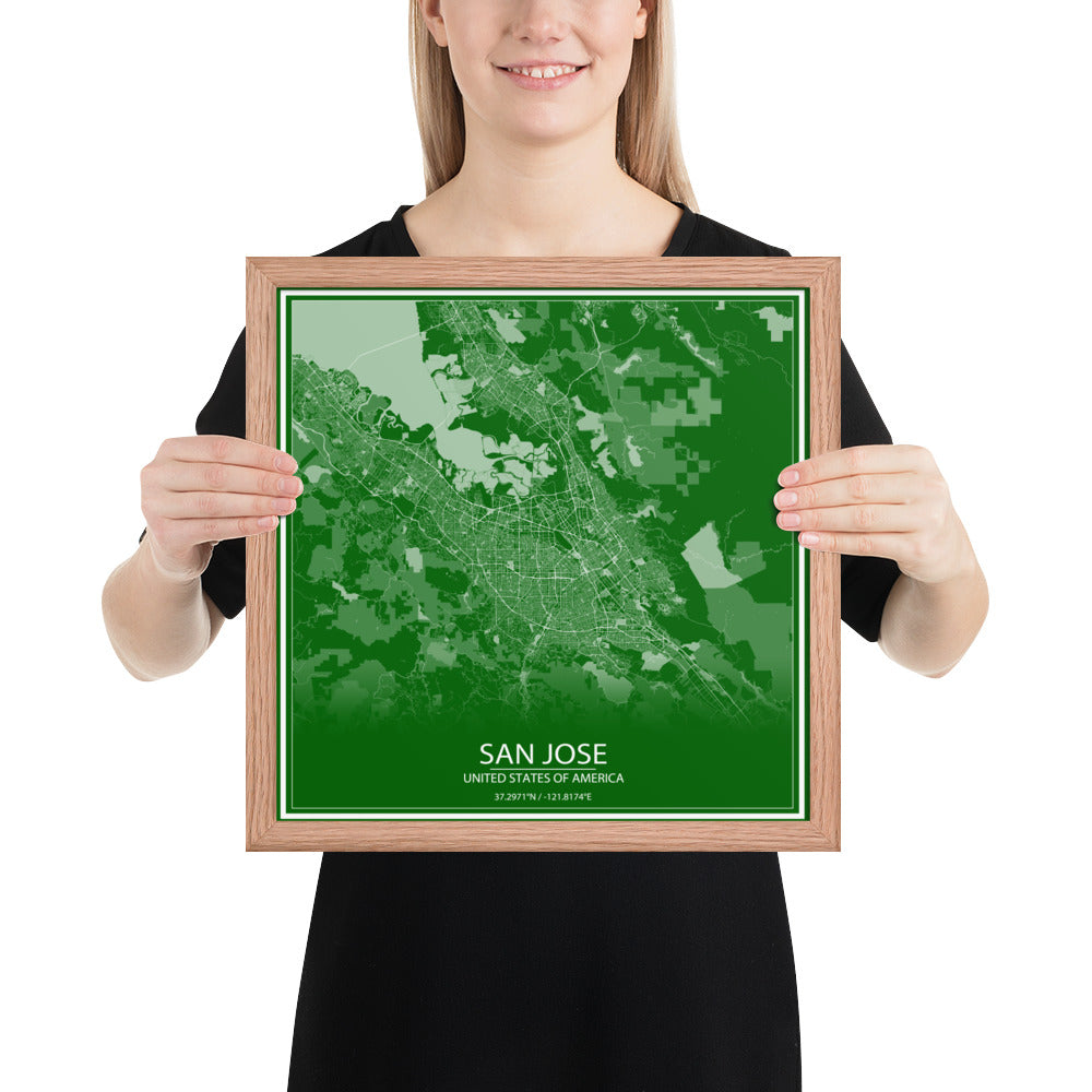 San Jose Green and White Framed Map