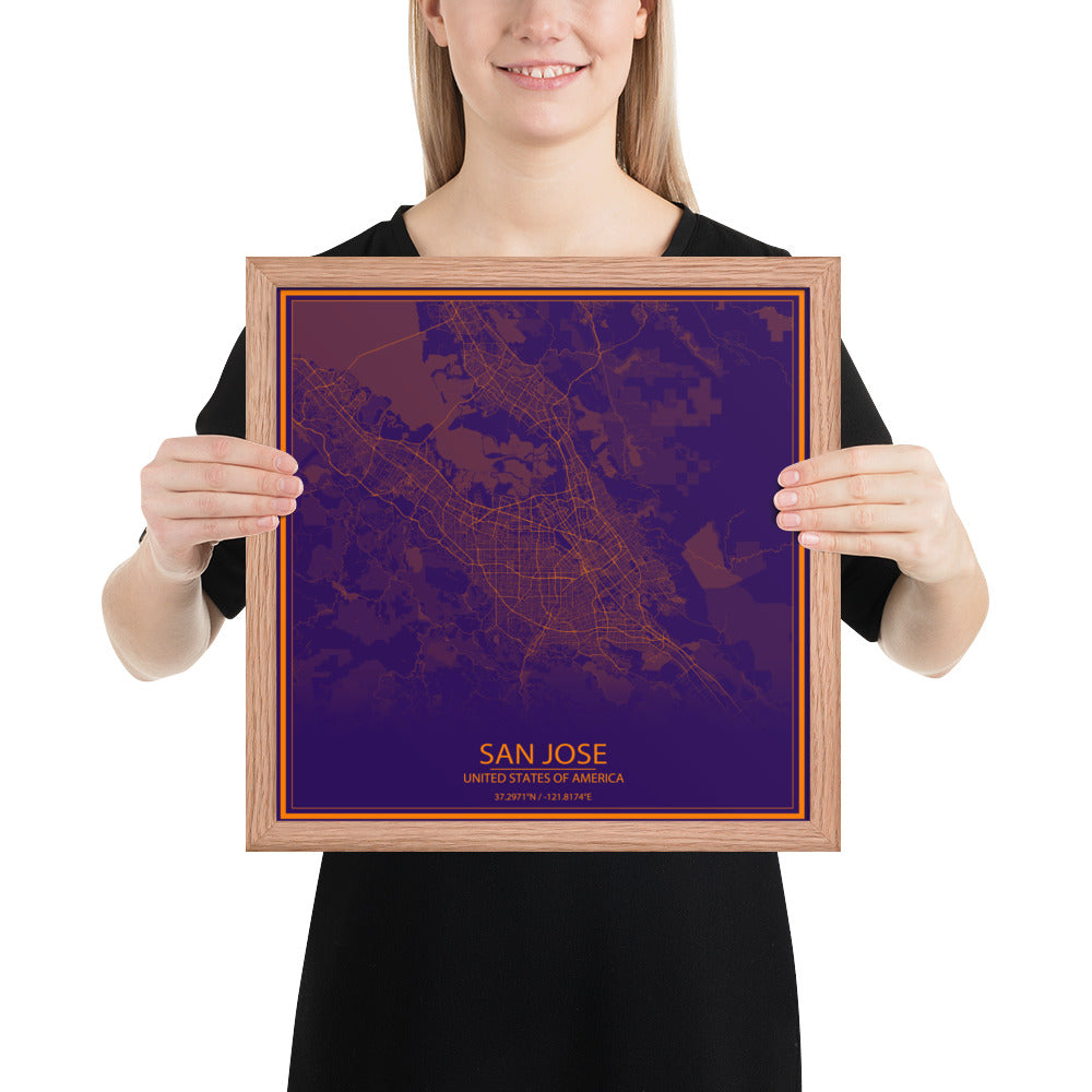 San Jose Purple and Orange Framed Map