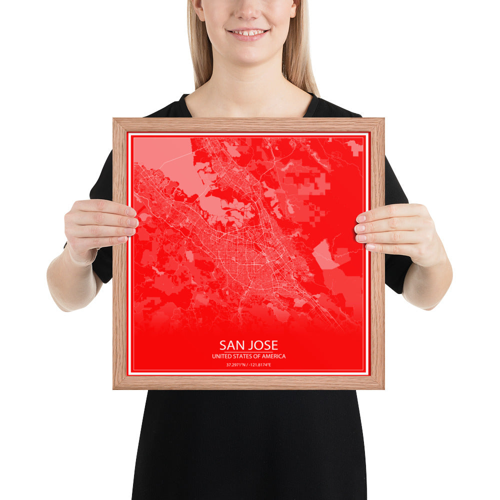 San Jose Red and White Framed Map