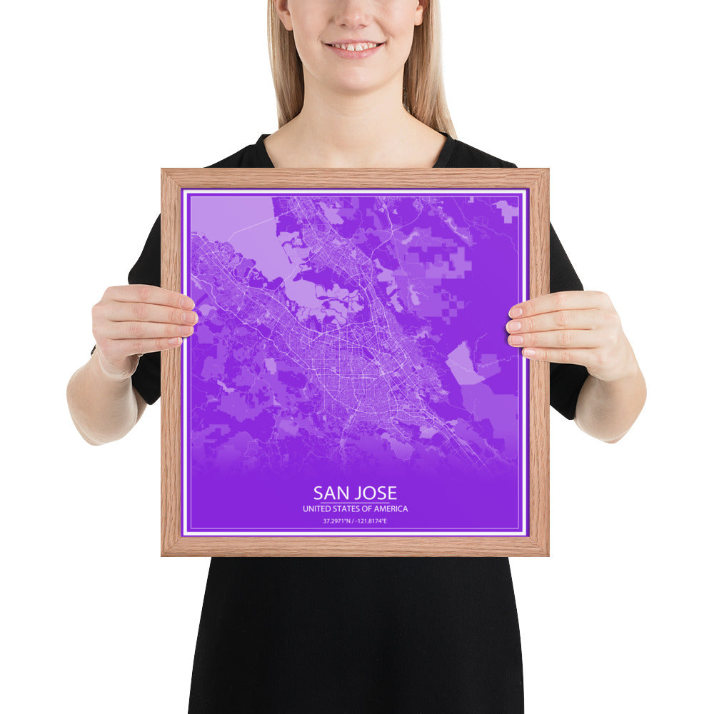 San Jose Purple and White Framed Map