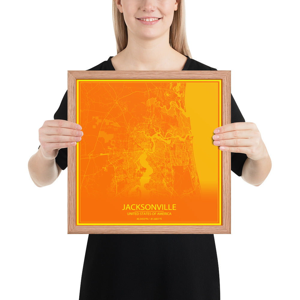 Jacksonville Orange and Yellow Framed Map