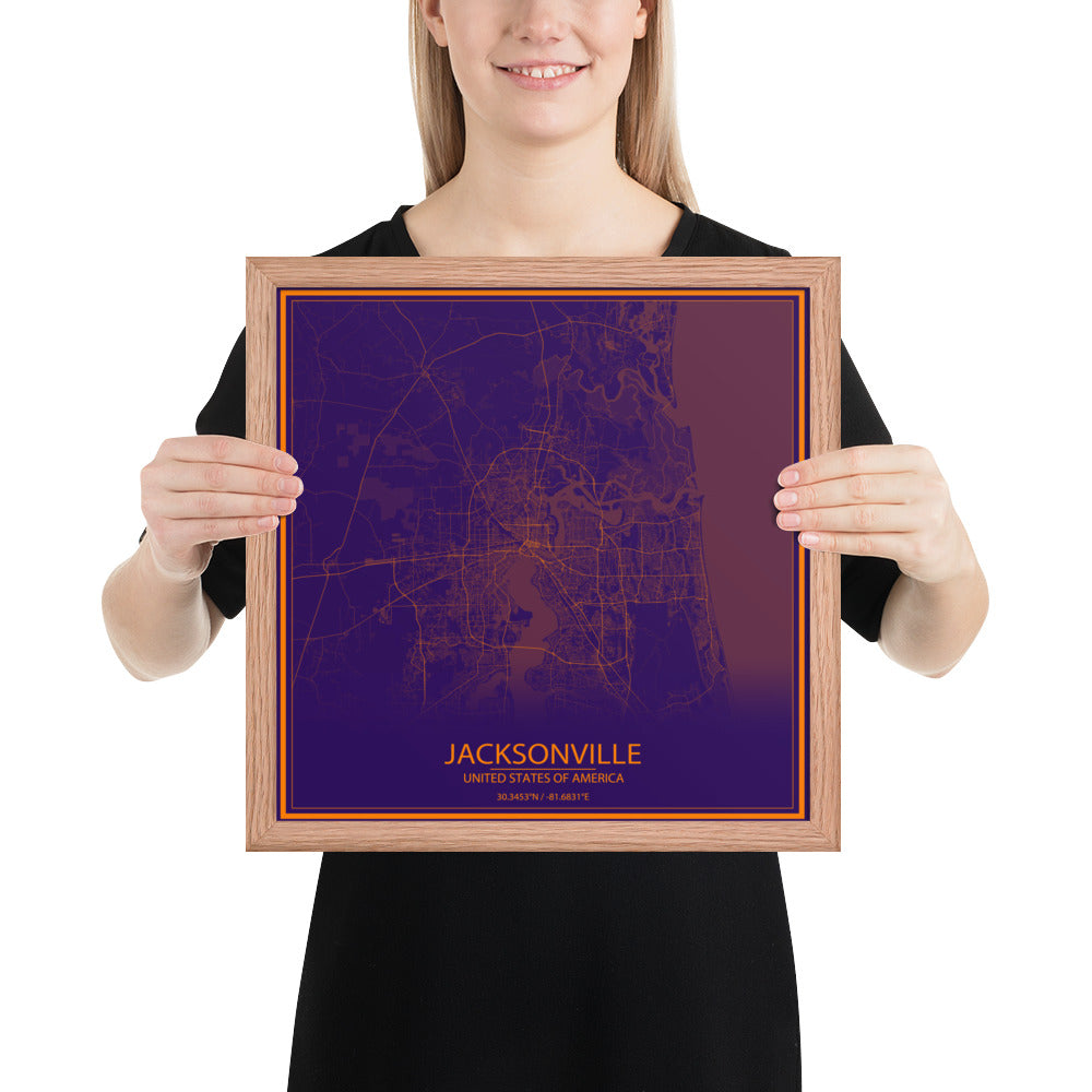 Jacksonville Purple and Orange Framed Map