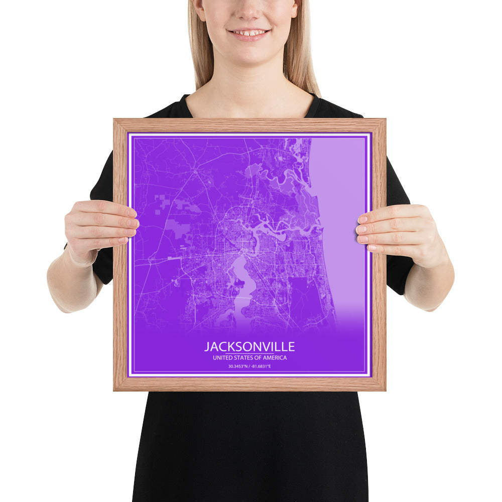 Jacksonville Purple and White Framed Map