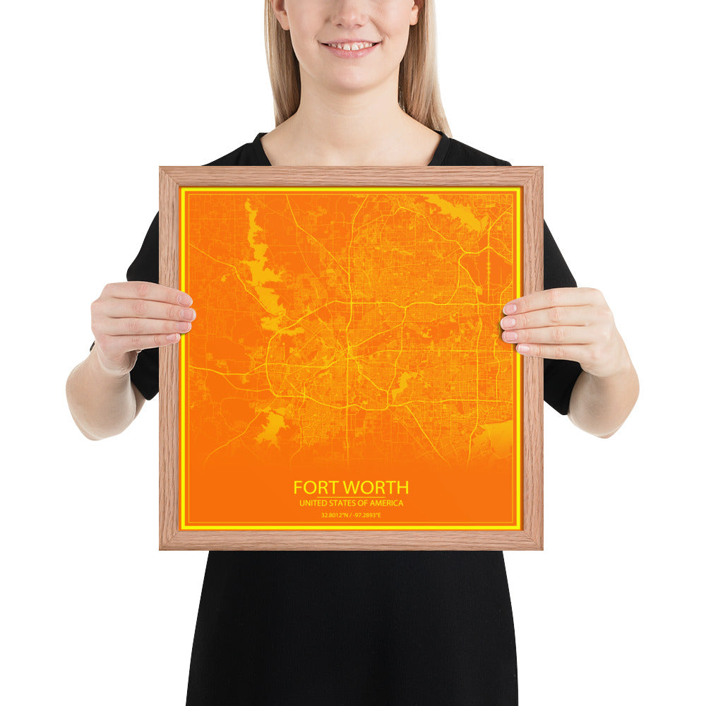 Fort Worth Orange and Yellow Framed Map