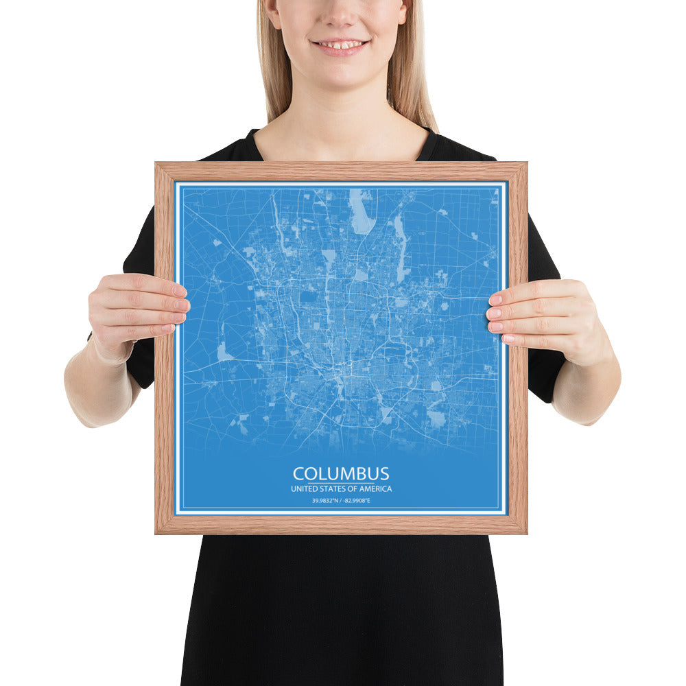 Columbus Blue and White Framed Map