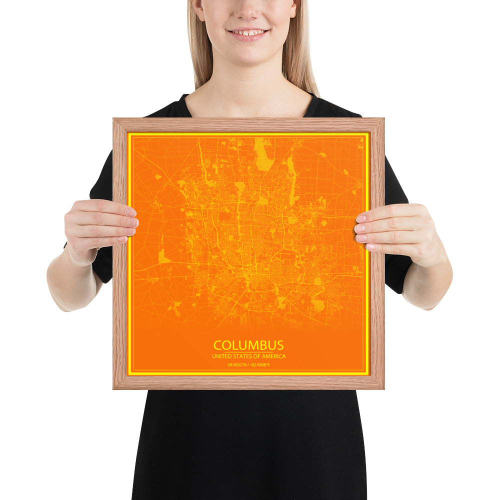 Columbus Orange and Yellow Framed Map