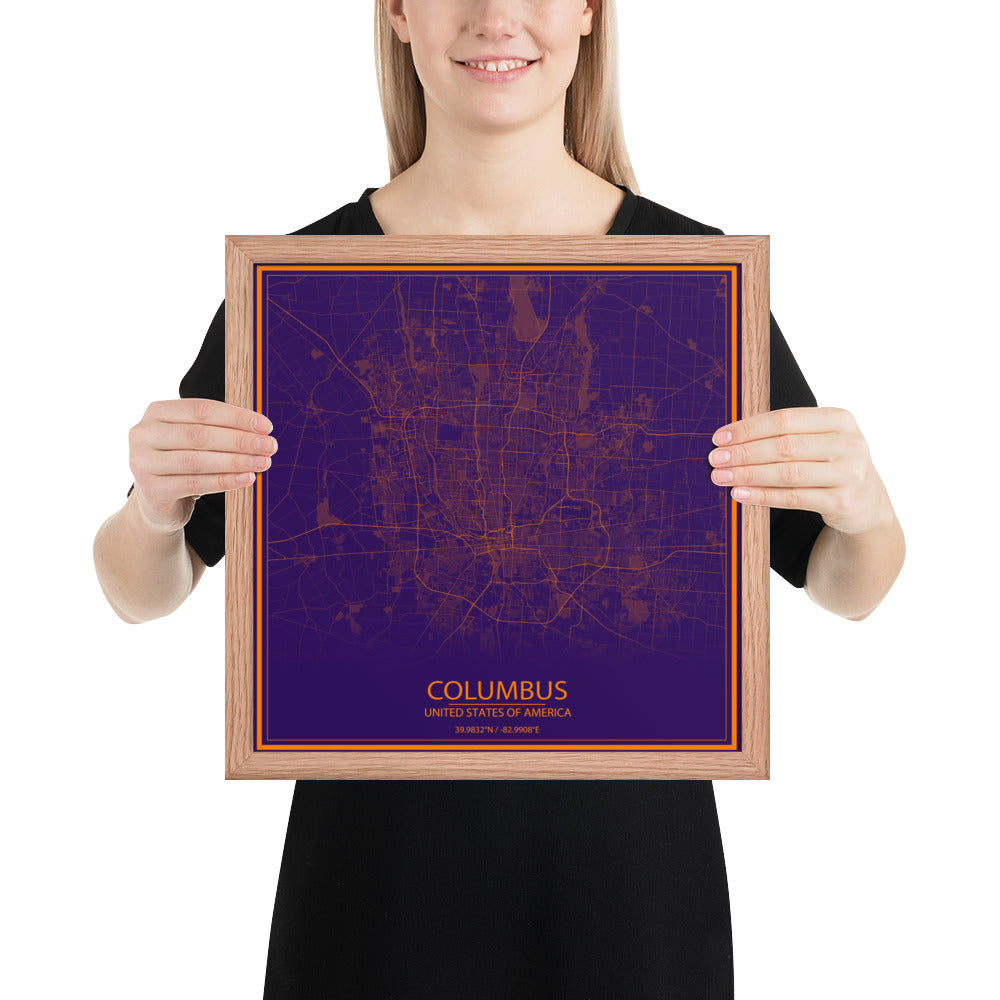 Columbus Purple and Orange Framed Map