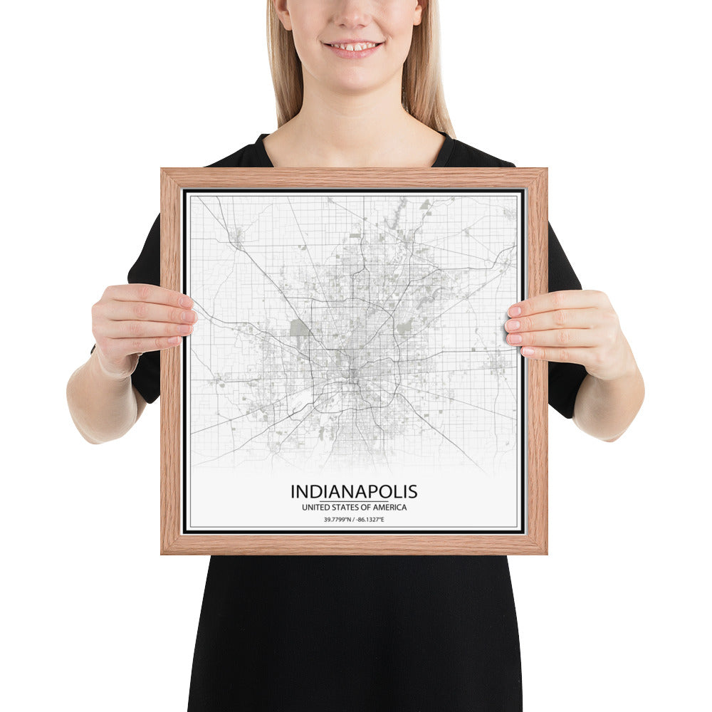 Indianapolis White Framed Map