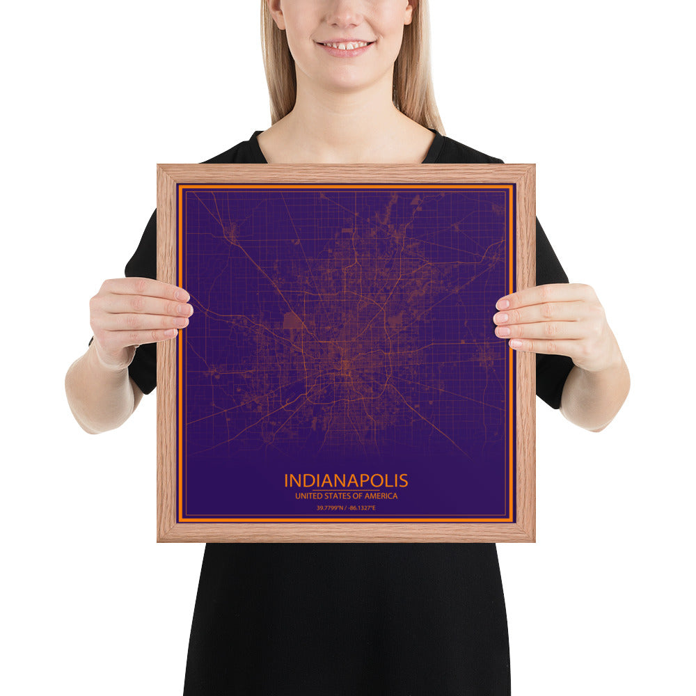 Indianapolis Purple and Orange Framed Map