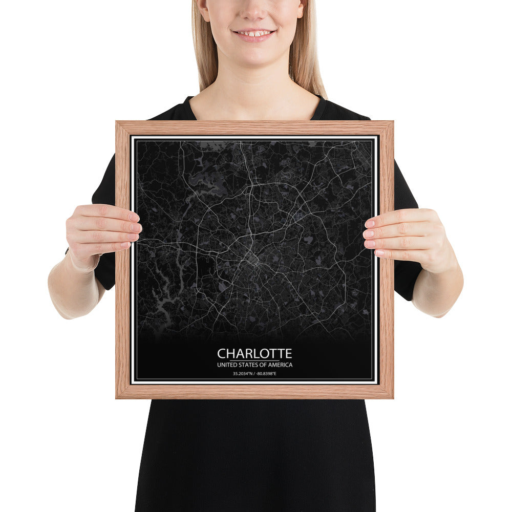 Charlotte Black Framed Map