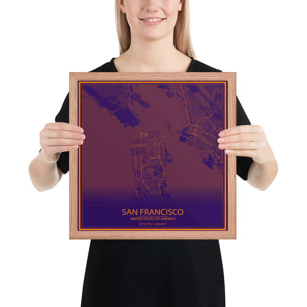 San Francisco Purple and Orange Framed Map