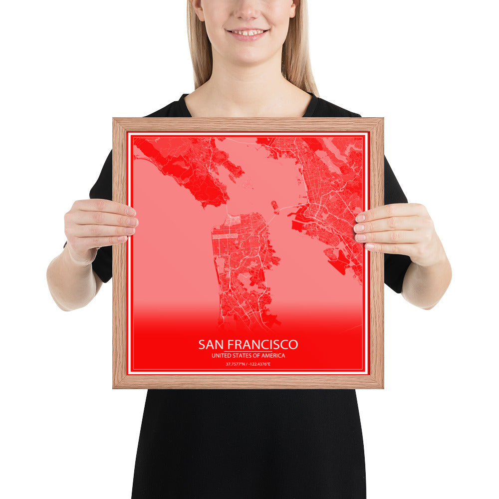 San Francisco Red and White Framed Map