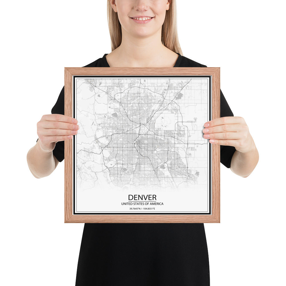 Denver White Framed Map