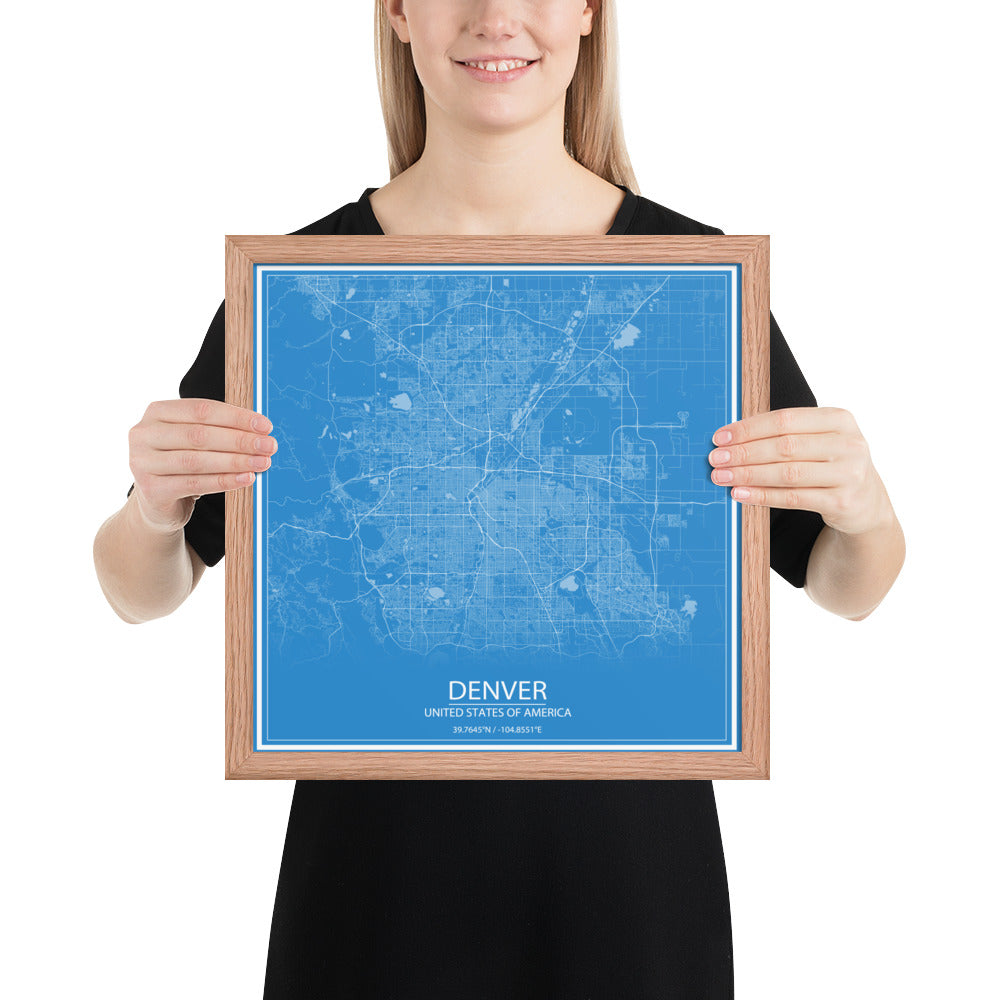 Denver Blue and White Framed Map