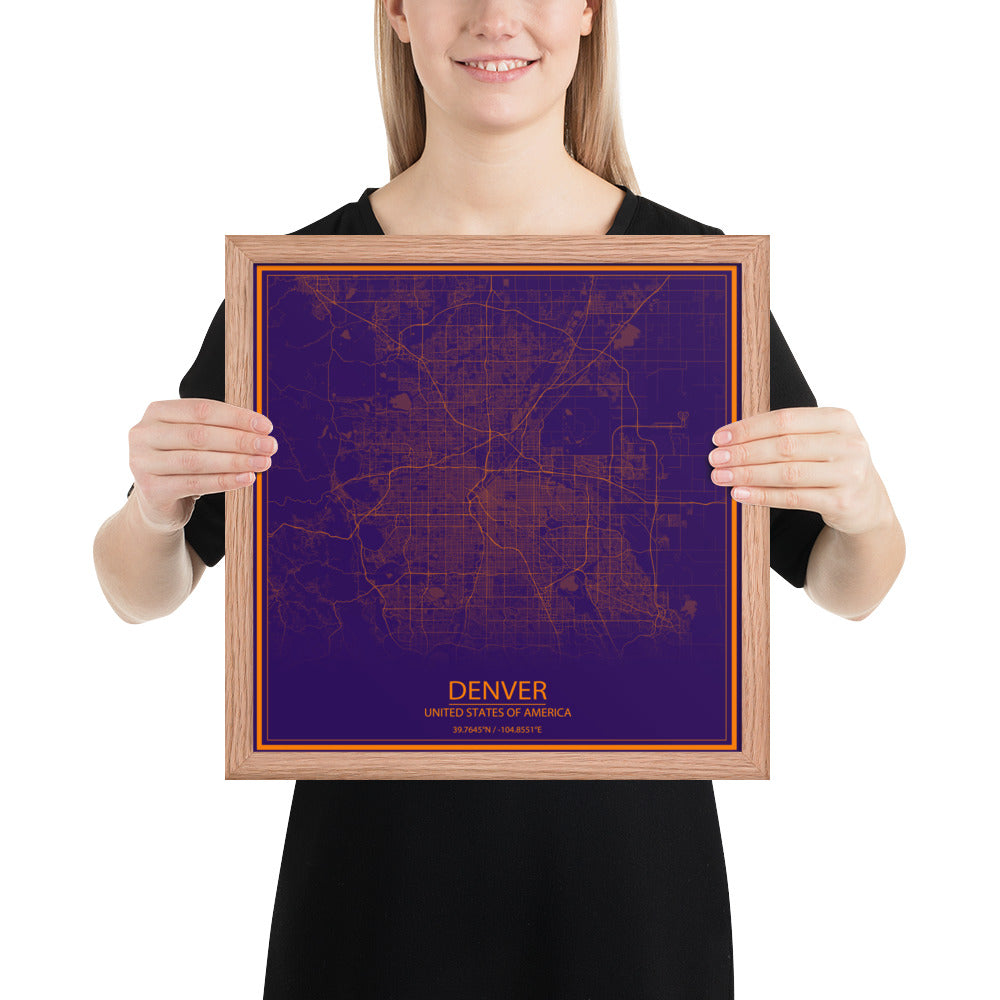 Denver Purple and Orange Framed Map