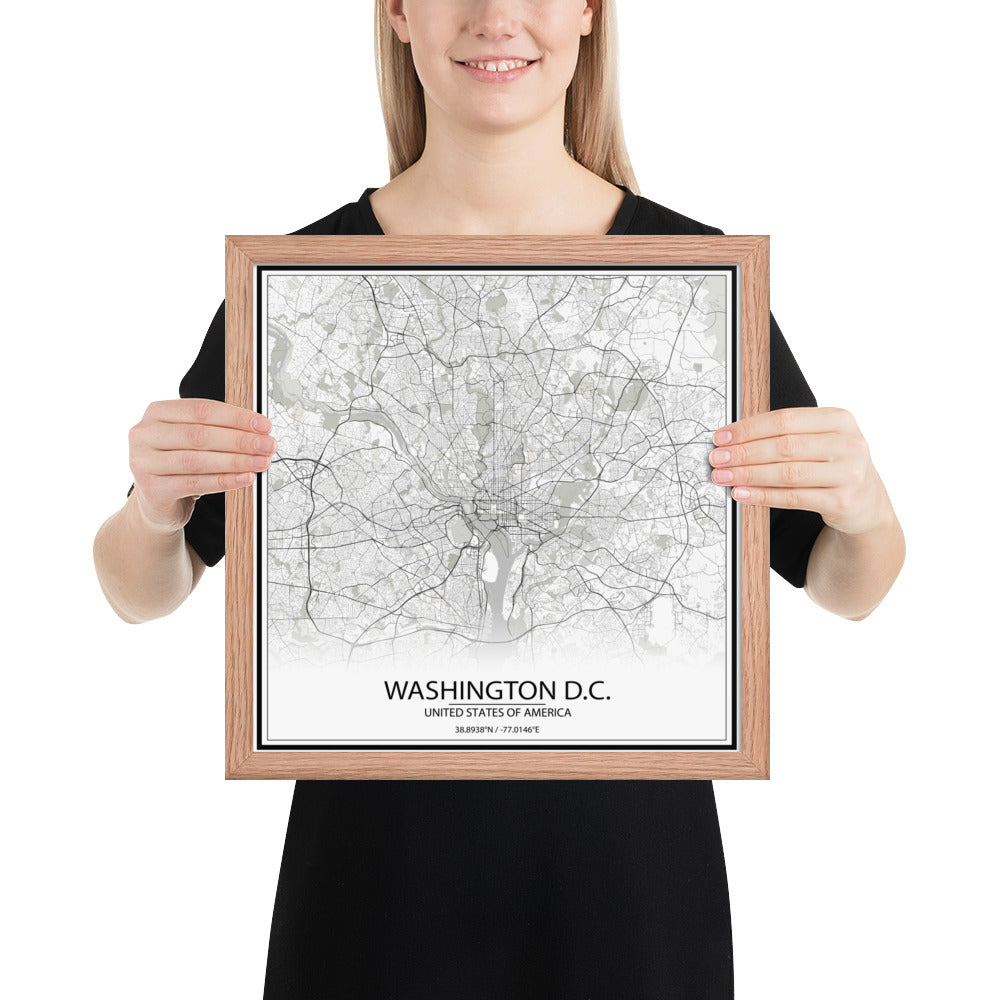 Washington, D.C. White Framed Map