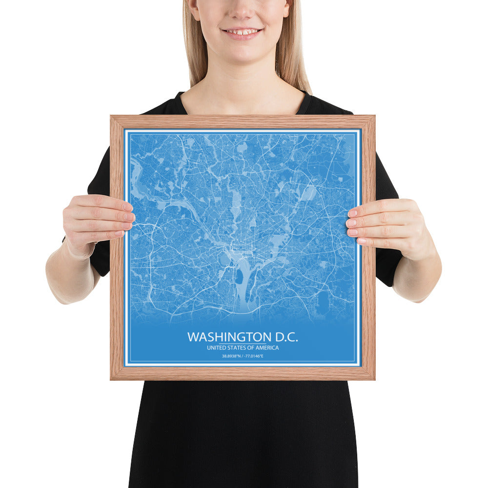 Washington, D.C. Blue and White Framed Map