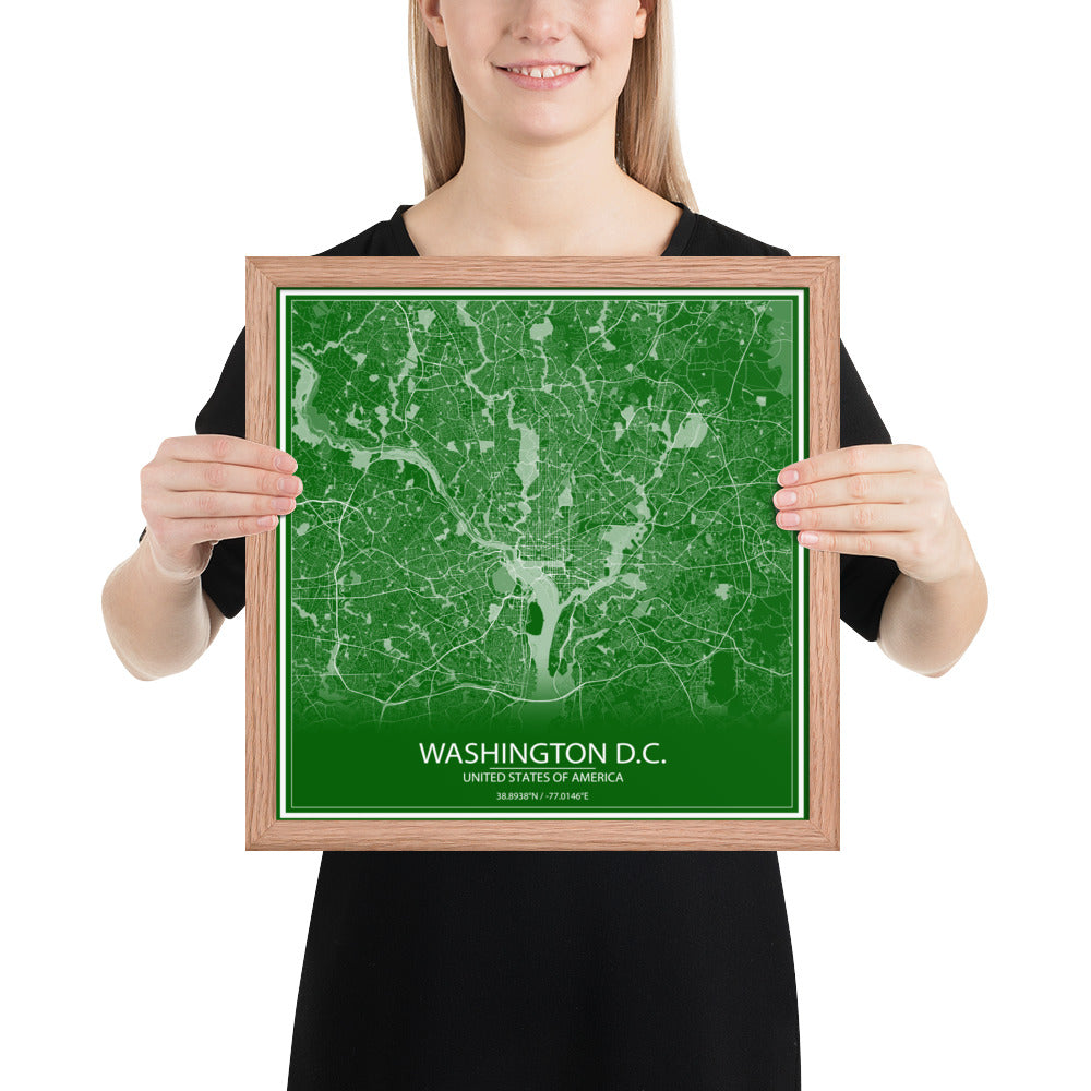 Washington, D.C. Green and White Framed Map