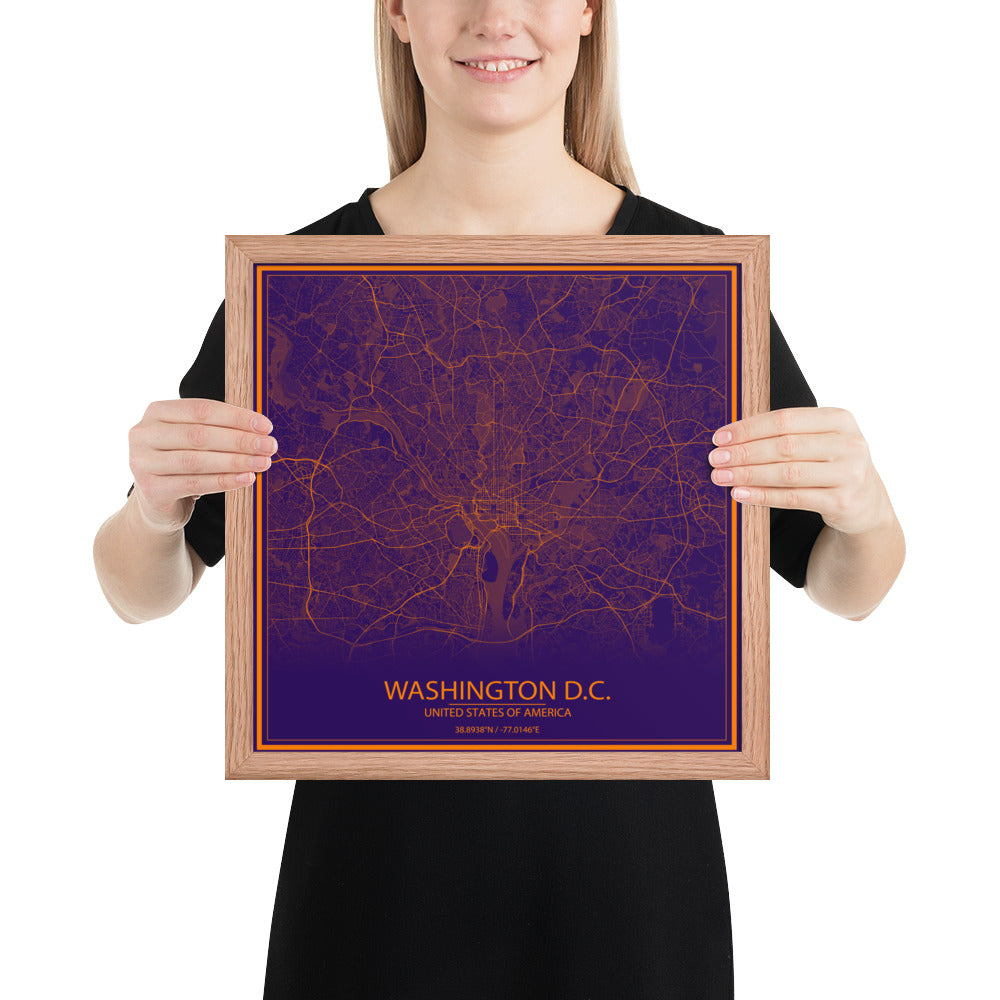 Washington, D.C. Purple and Orange Framed Map