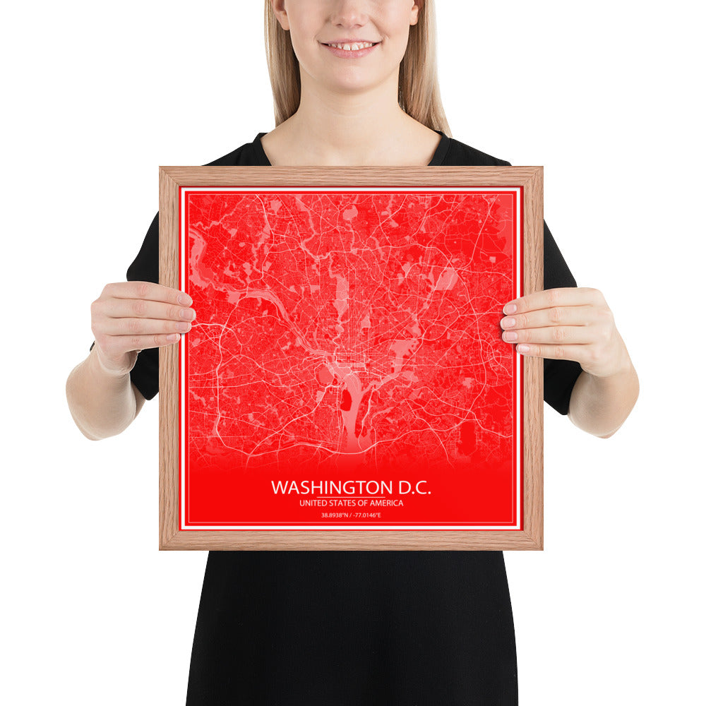 Washington, D.C. Red and White Framed Map