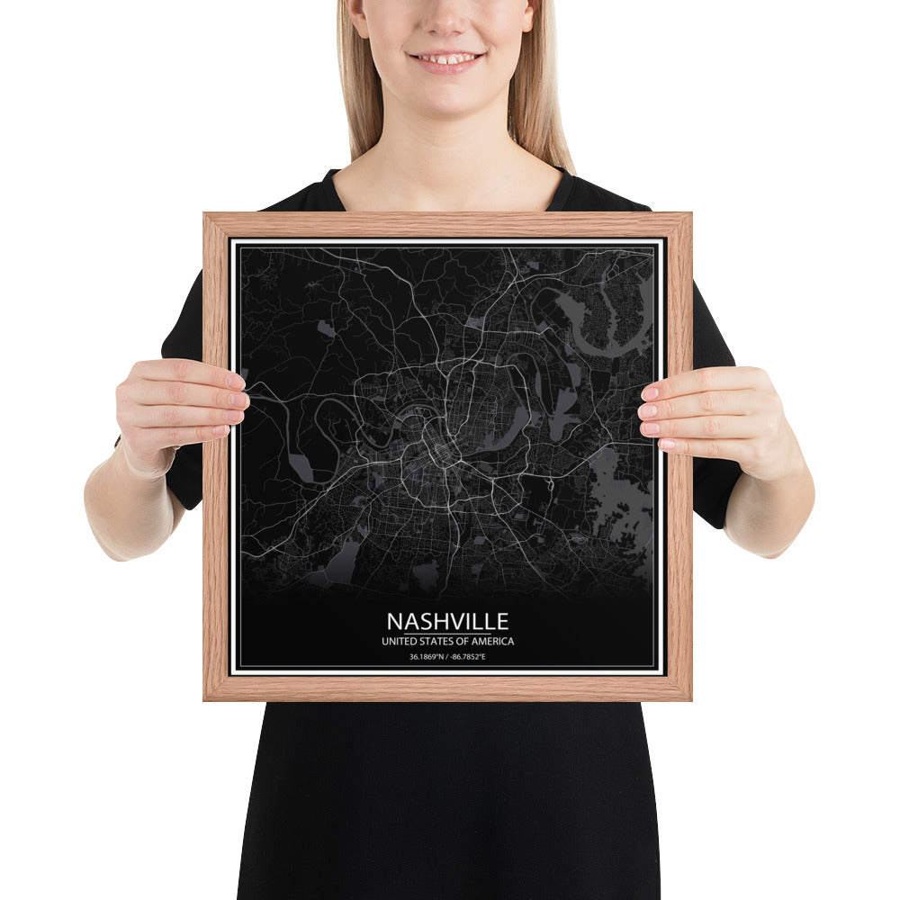 Nashville Black Framed Map