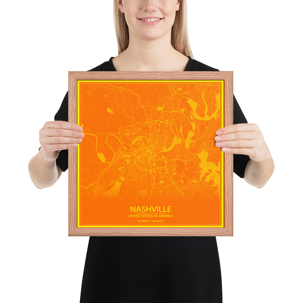 Nashville Orange and Yellow Framed Map