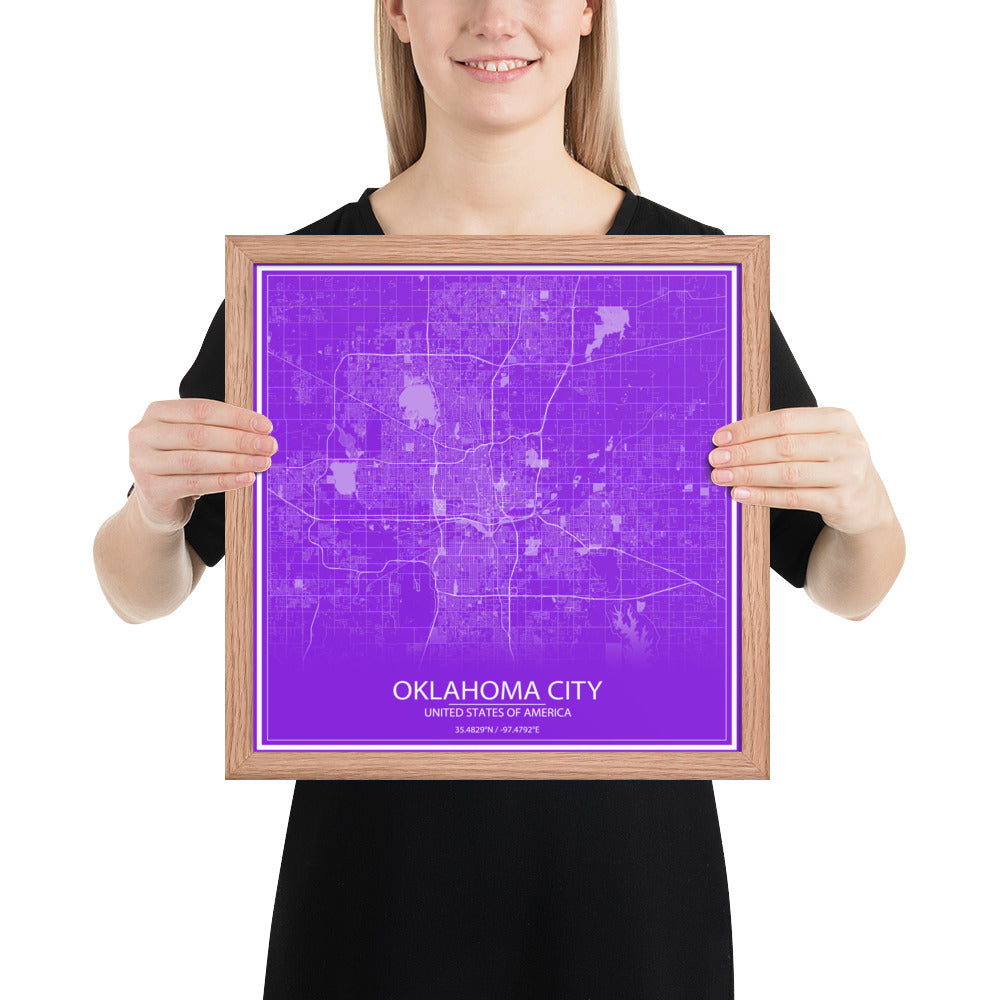 Oklahoma City Purple and White Framed Map