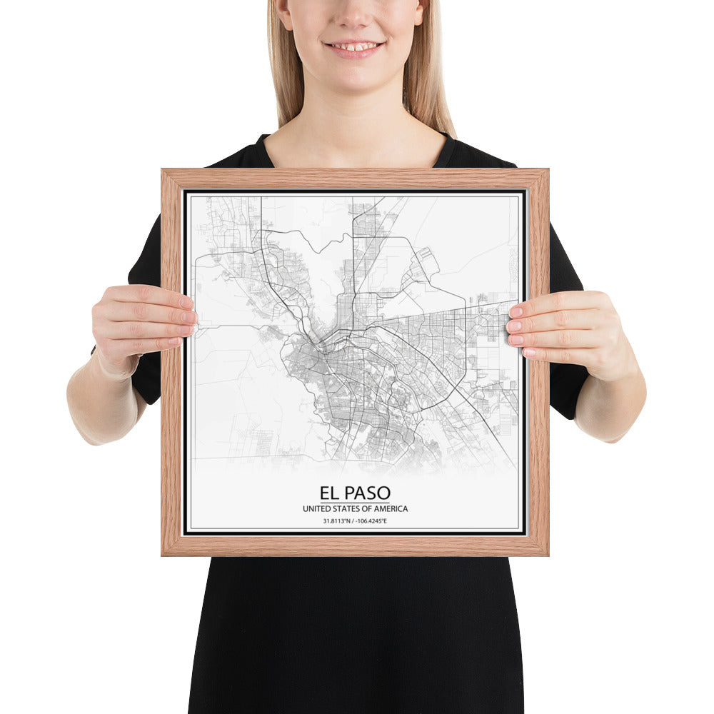 El Paso White Framed Map