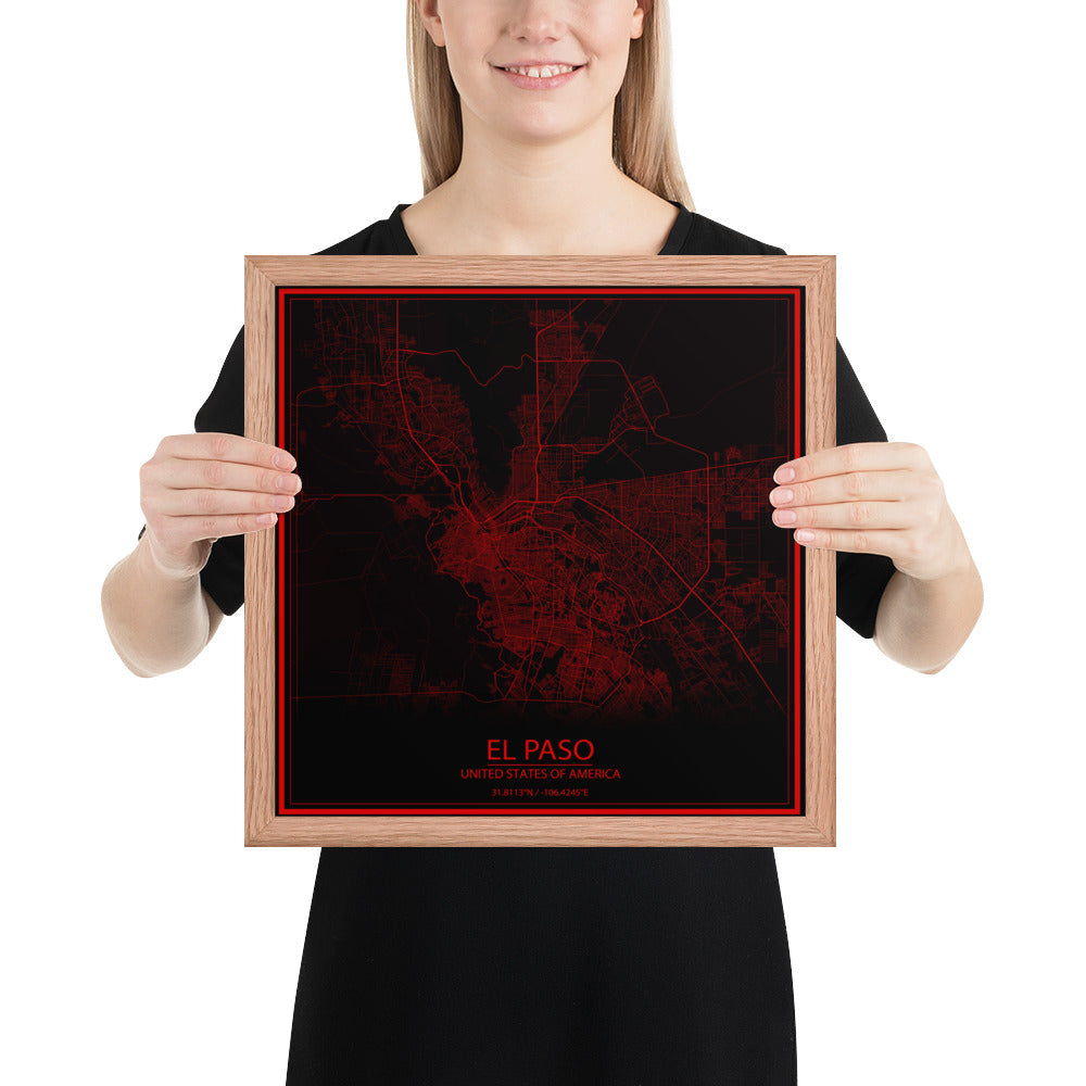 El Paso Black and Red Framed Map