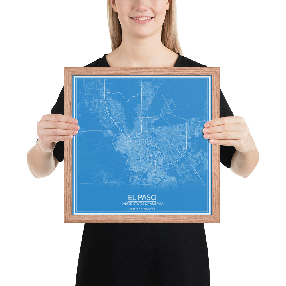 El Paso Blue and White Framed Map