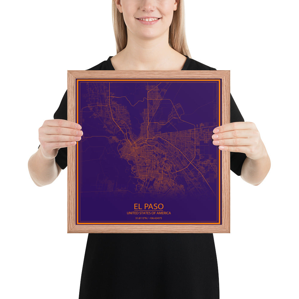 El Paso Purple and Orange Framed Map