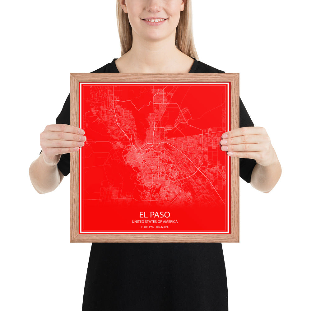 El Paso Red and White Framed Map