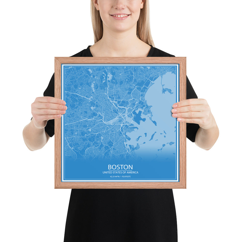 Boston Blue and White Framed Map