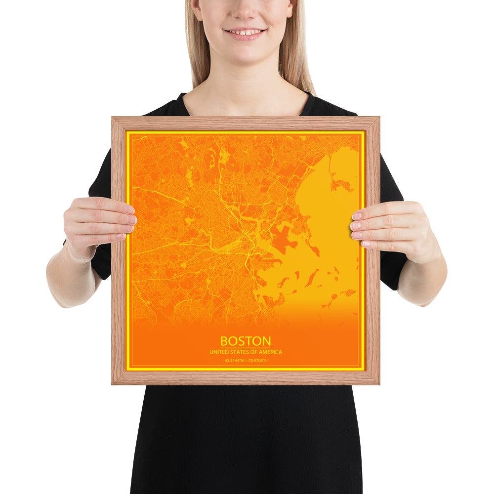 Boston Orange and Yellow Framed Map