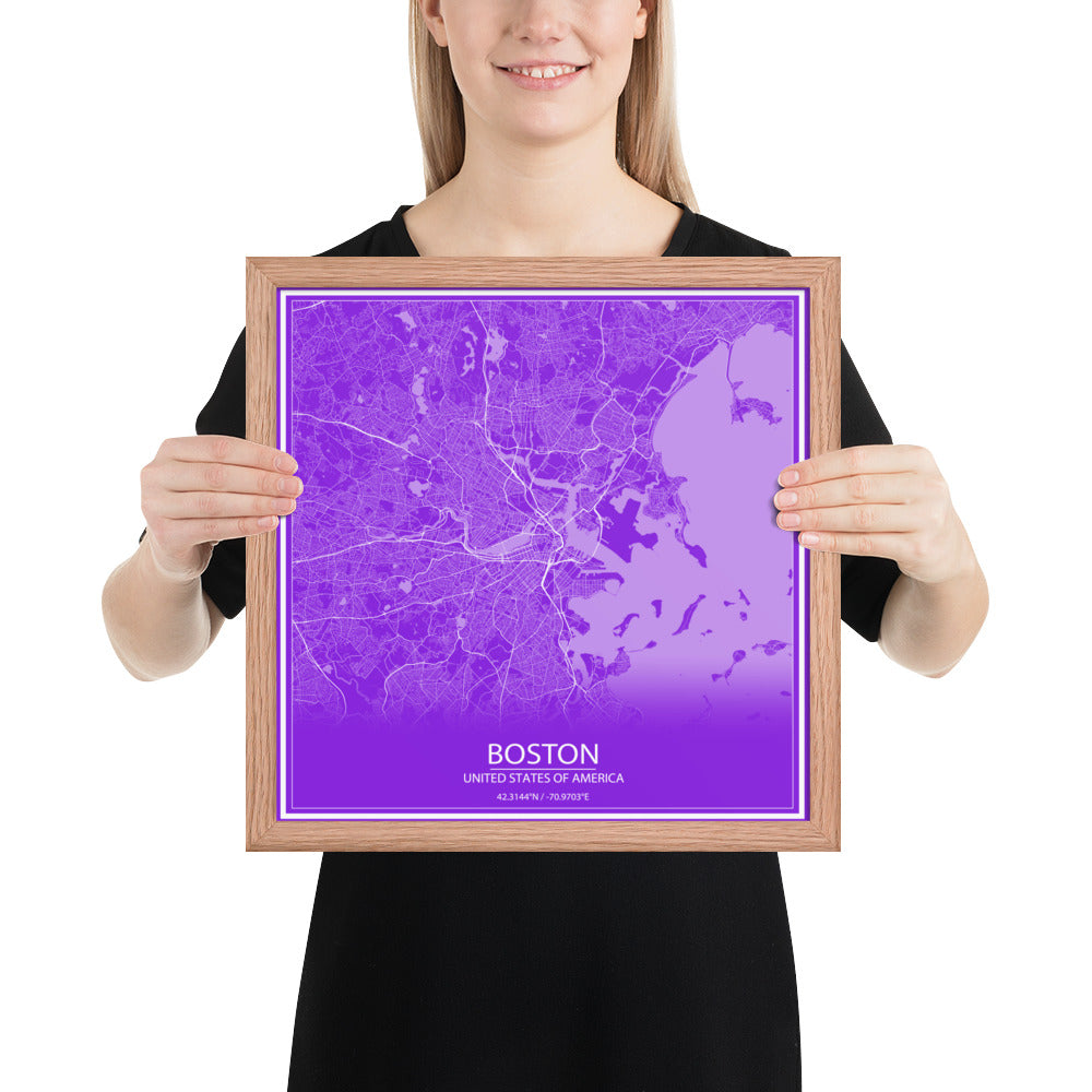 Boston Purple and White Framed Map