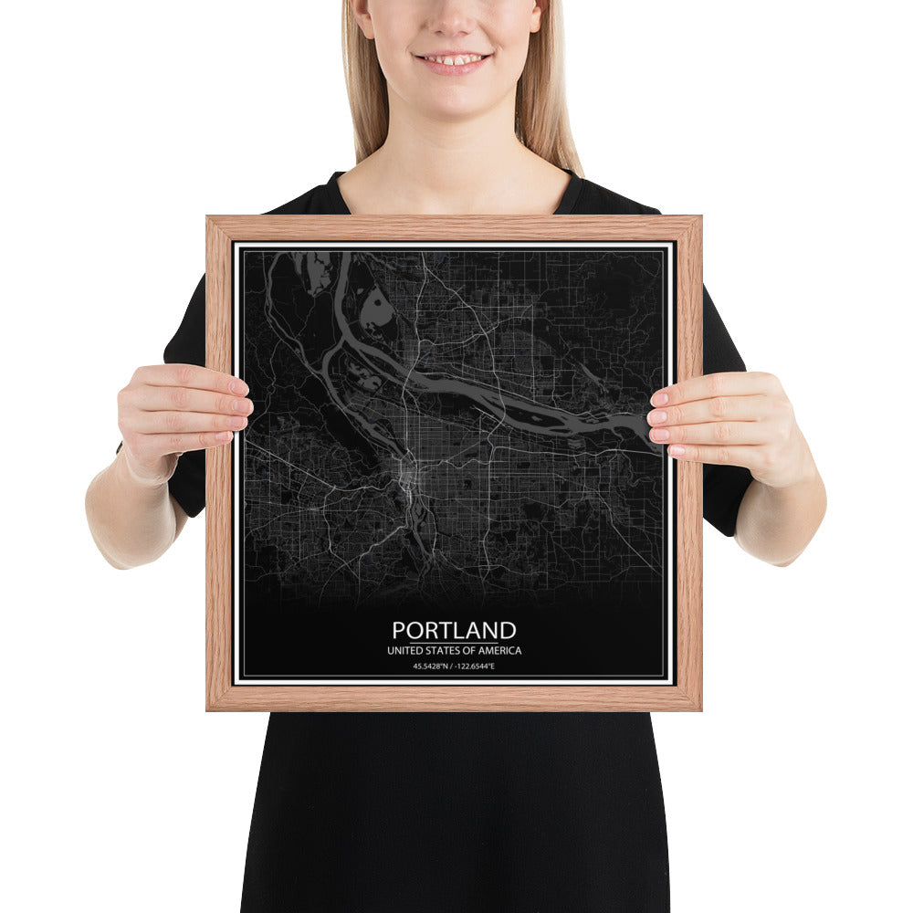 Portland Black Framed Map