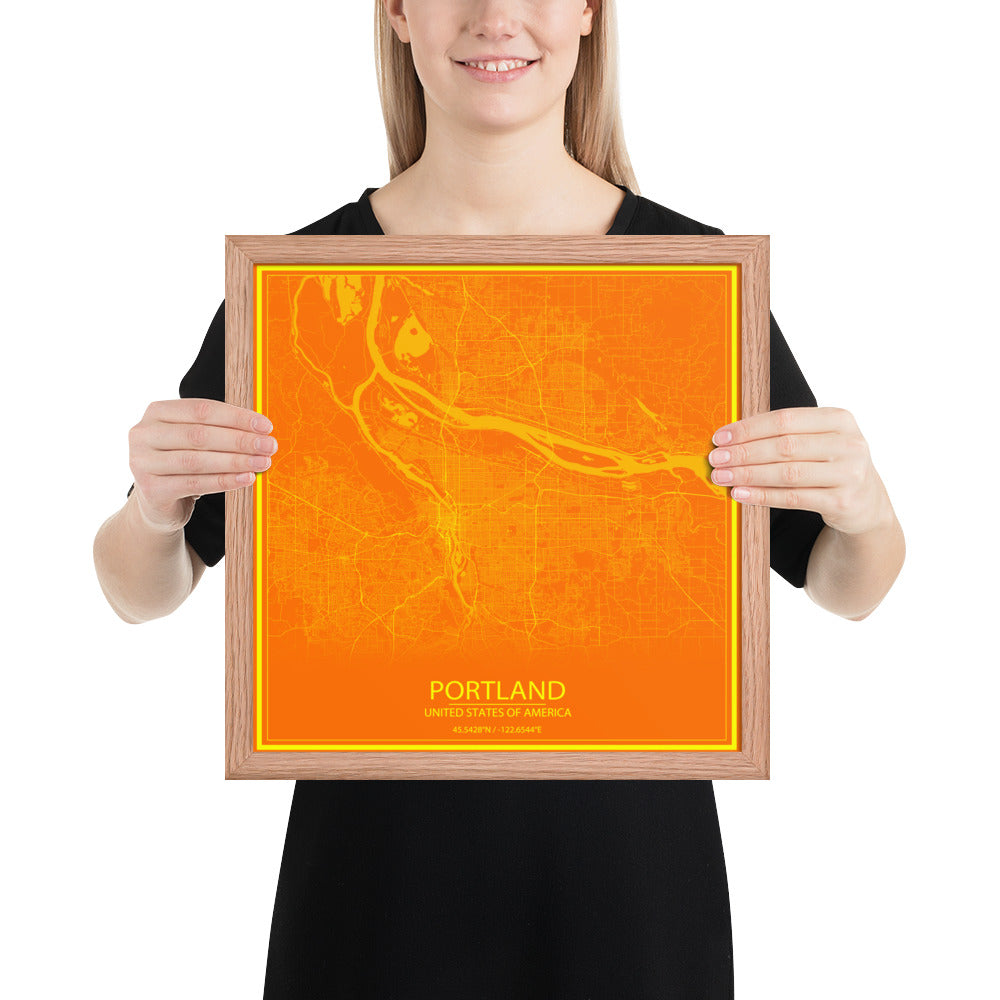 Portland Orange and Yellow Framed Map