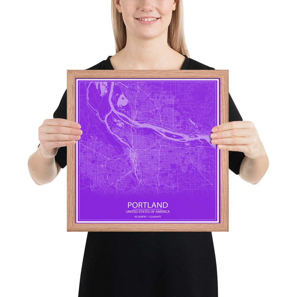 Portland Purple and White Framed Map