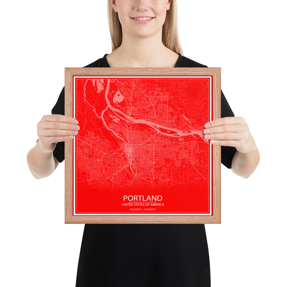 Portland Red and White Framed Map