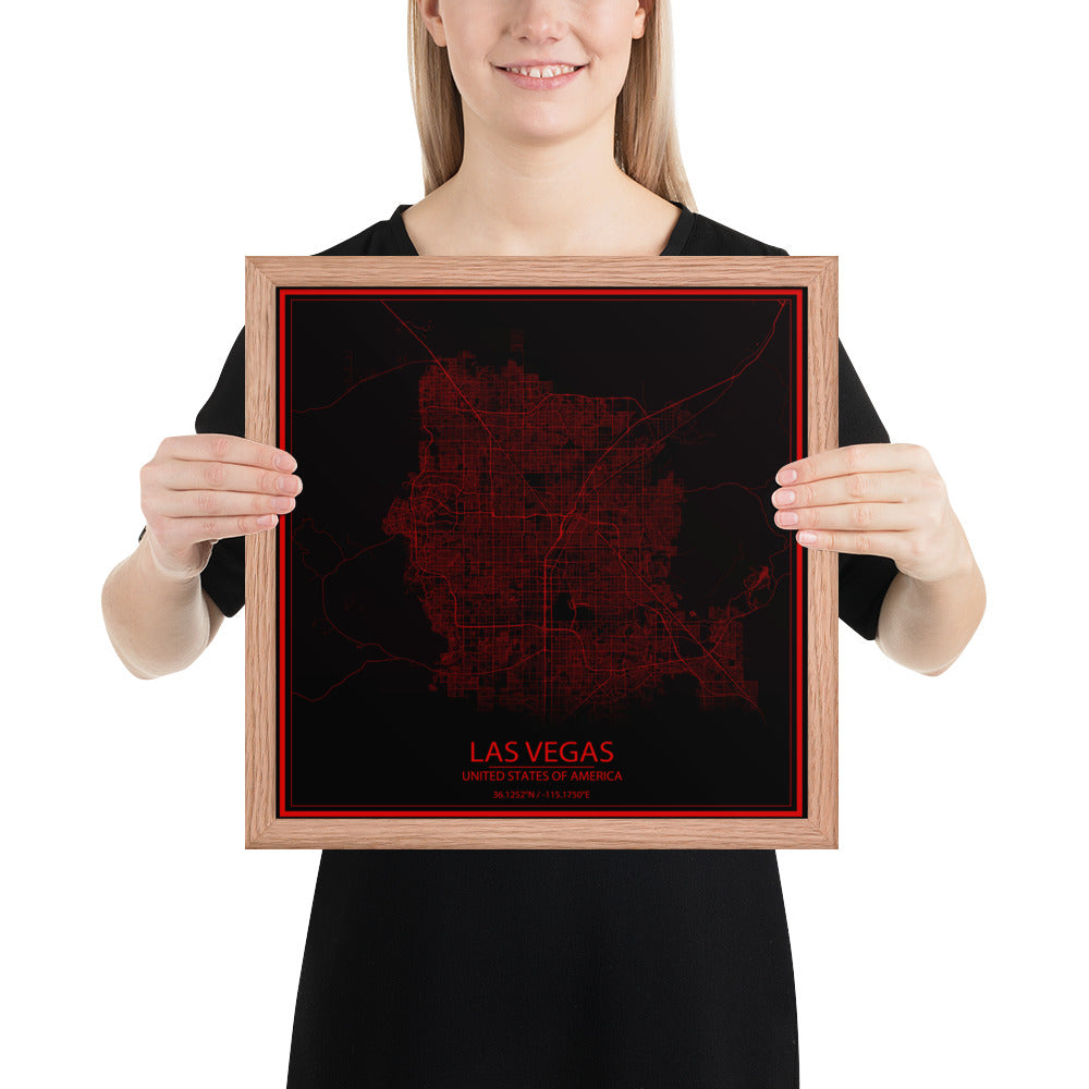 Las Vegas Black and Red Framed Map