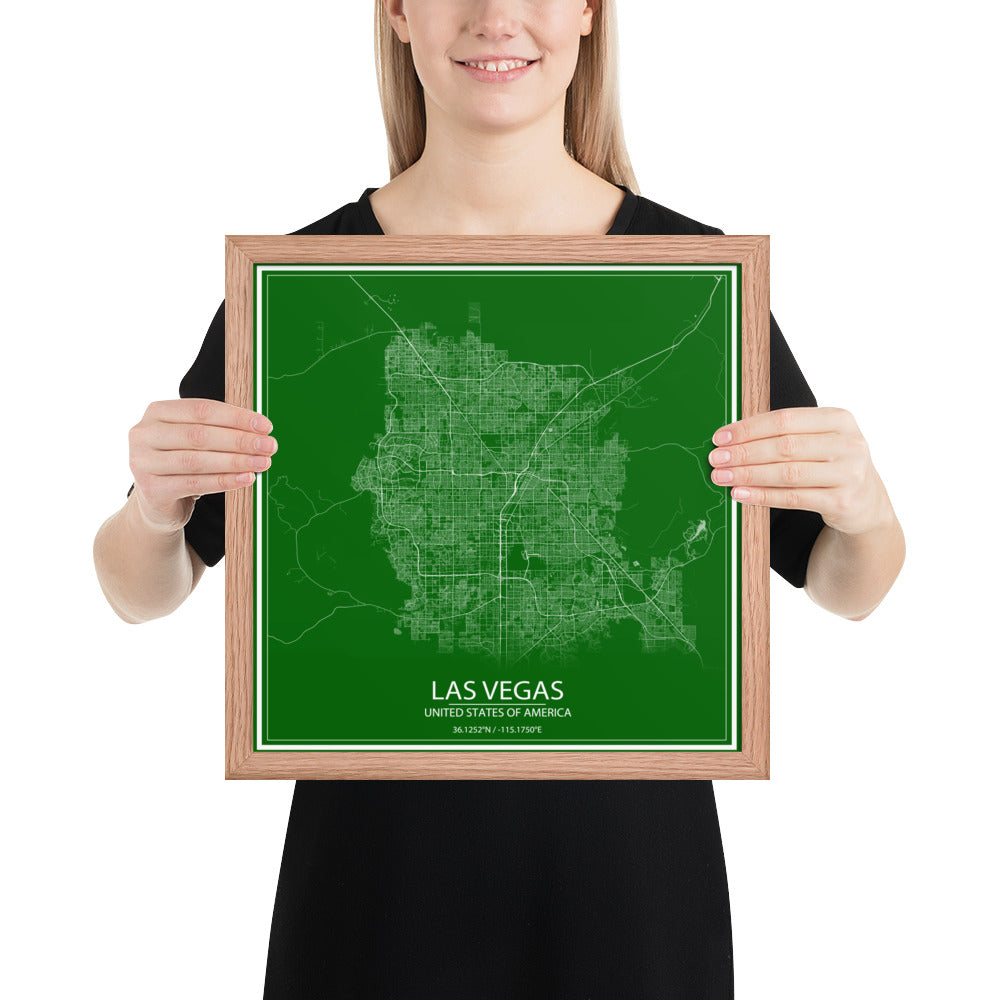 Las Vegas Green and White Framed Map